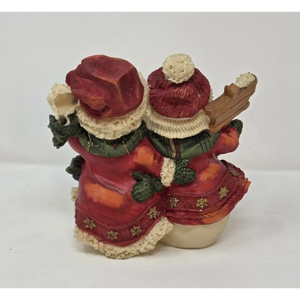 Resin Snowmen Duo Figurine Happy Holiday Sign Bells Christmas Decor 7